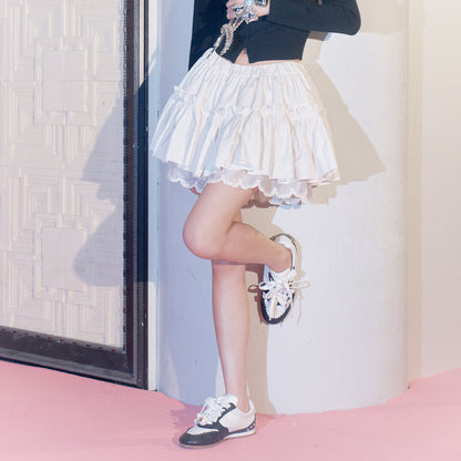 FAME Embroidered Trim Pleated Short Skirt - CADEN