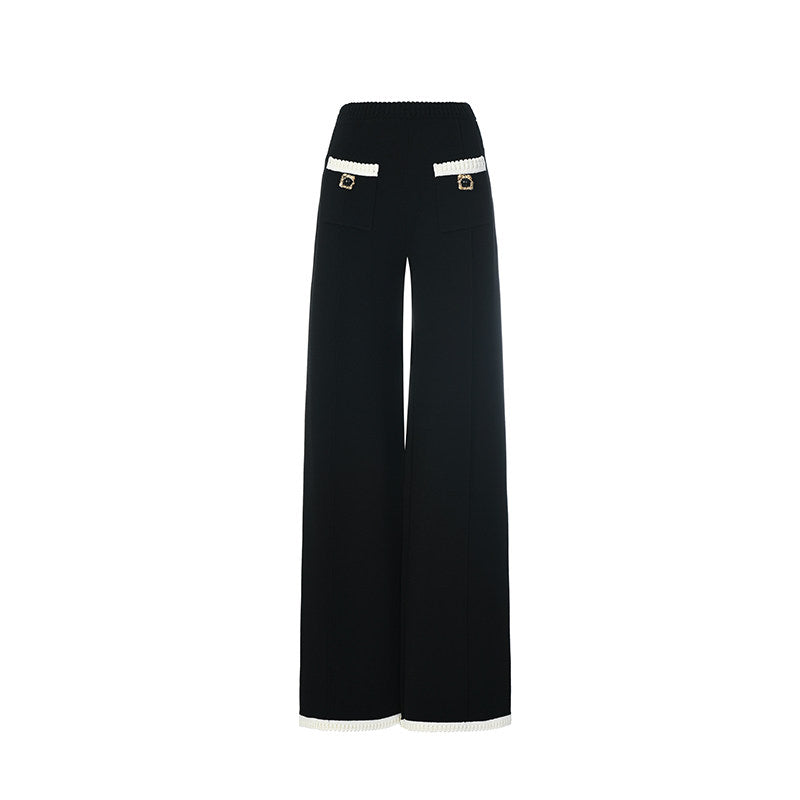 FAME elegant hand-hooked lace high-waisted black knitted trousers - RICHARD