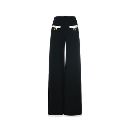 FAME elegant hand-hooked lace high-waisted black knitted trousers - RICHARD
