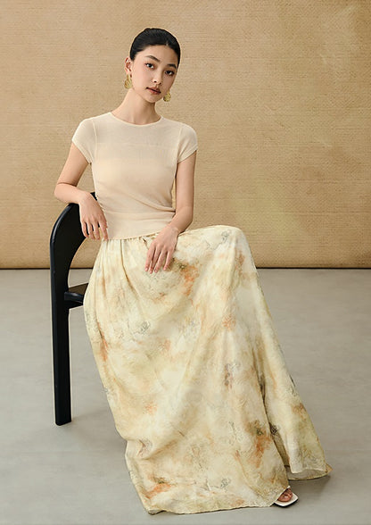 HECO Chinese style slightly transparent round neck knitted short sleeve T-shirt -BING.