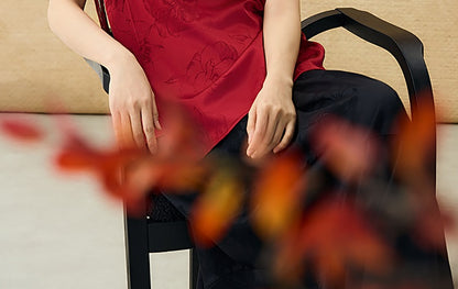 HECO Chinese Peony Buckle Short Sleeve Acetate Tassel Top - TEACH .