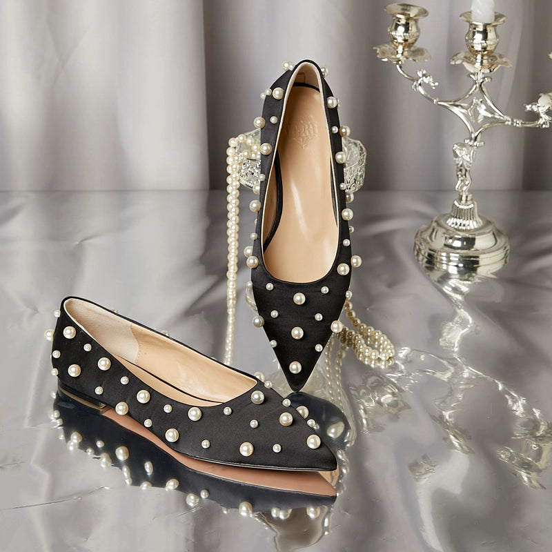 B-FEI pointed flat pearl dotted shoes single shoe-PLIX.