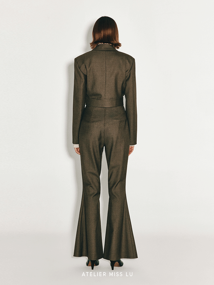 ATELIER MISS LU Retro Modern Long-legged Sheep Wool Flared Pants - HEATHER