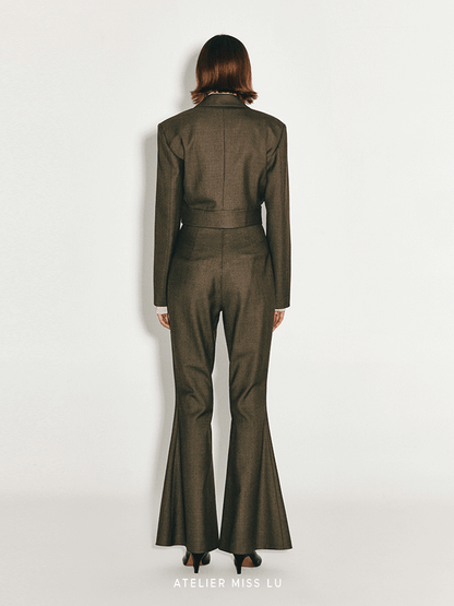ATELIER MISS LU Retro Modern Long-legged Sheep Wool Flared Pants - HEATHER