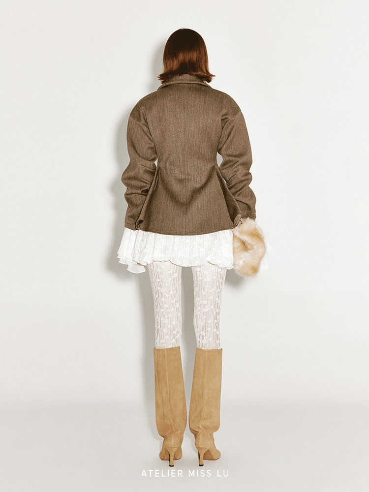 ATELIER MISS LU silhouette hem wool waist-cinching zip-up jacket - TOVE.