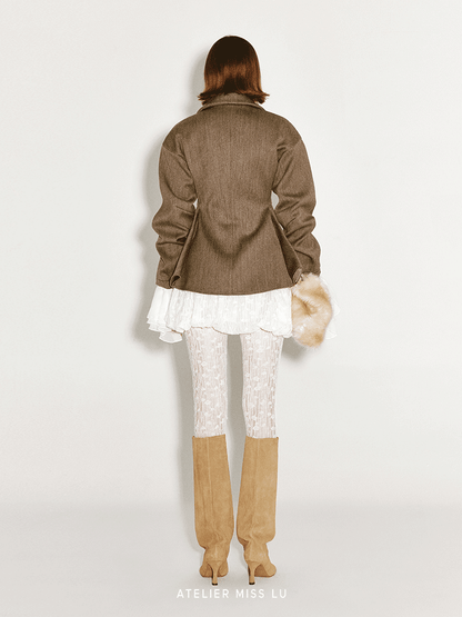 ATELIER MISS LU silhouette hem wool waist-cinching zip-up jacket - TOVE.