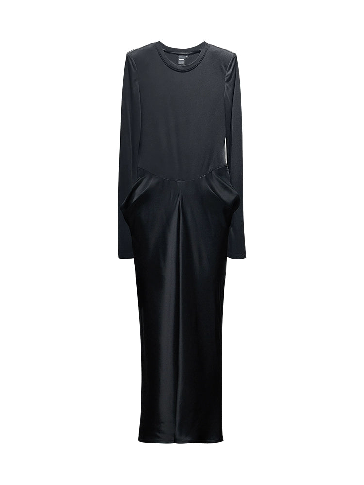 ANNAKIKI designer black acetate panel slim long-sleeved dress-JASMINE