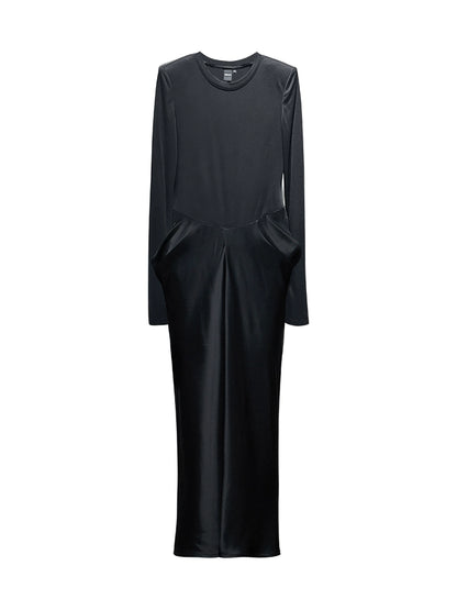 ANNAKIKI designer black acetate panel slim long-sleeved dress-JASMINE