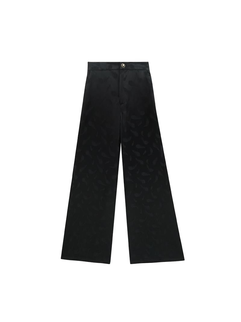 HECO Feather Jacquard Wide-leg Slacks Drape High-waisted Women - PRUDE