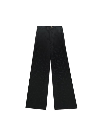 HECO Feather Jacquard Wide-leg Slacks Drape High-waisted Women - PRUDE