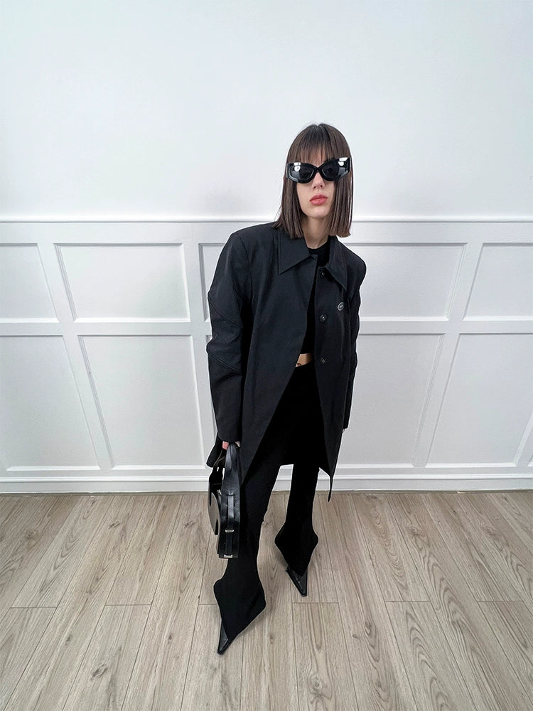 ANNAKIKI black 3D three-dimensional split-sleeve trench coat jacket for women-CONRAD