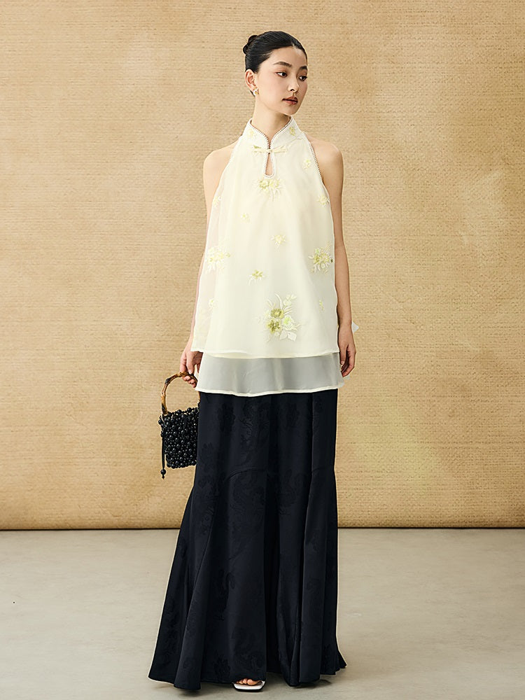 HECO Chinese double-layer tulle flesh covering elastic ballet style vest two-piece - LEVI.