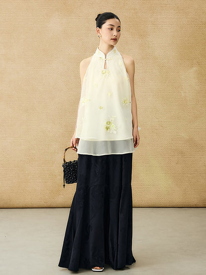 HECO Chinese double-layer tulle flesh covering elastic ballet style vest two-piece - LEVI.