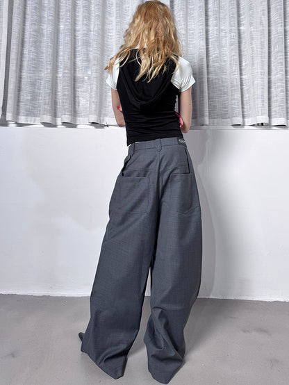 ANNAKIKI Women's Niche Wool Split Loose Casual Wide-Leg Pants-EARL