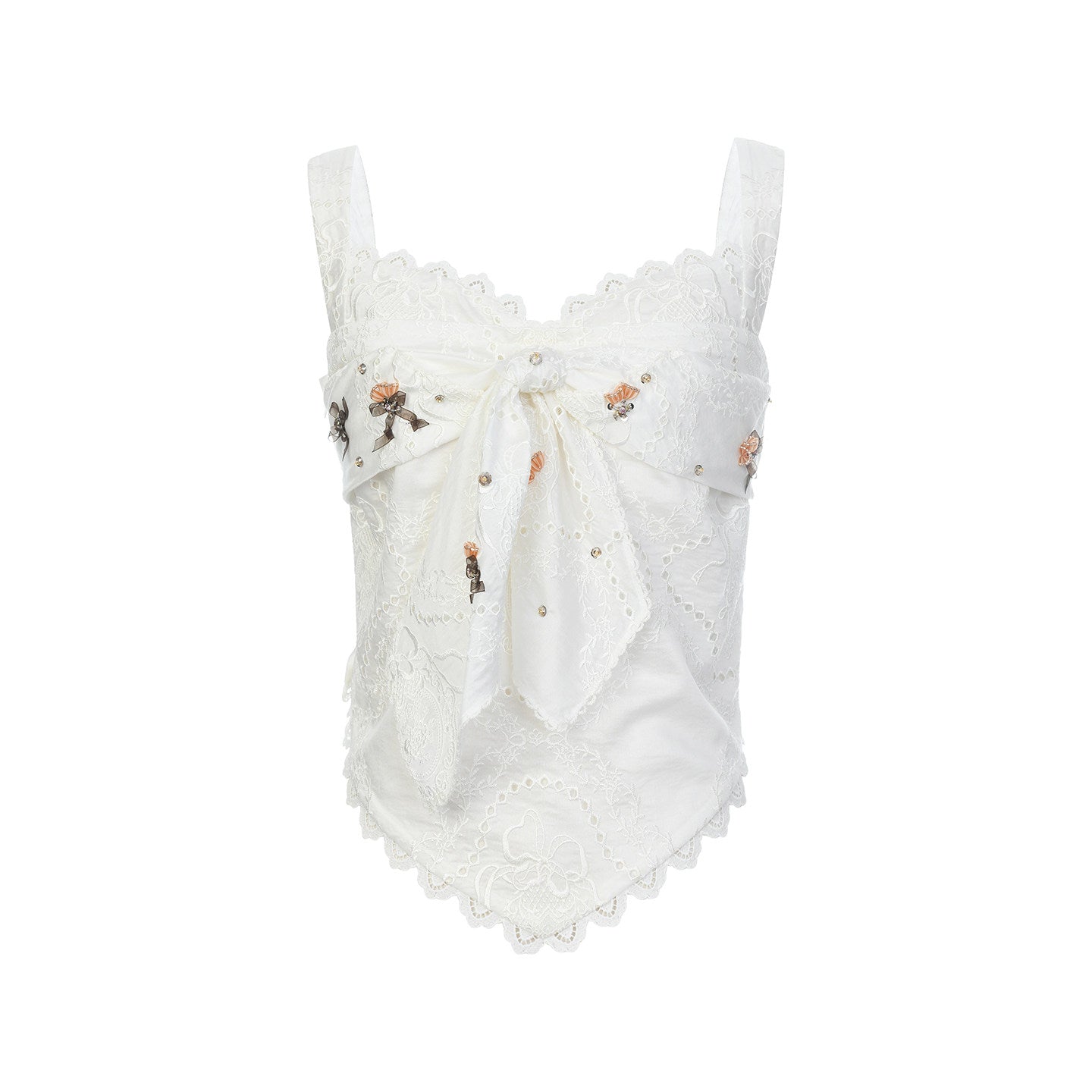 FAME rococo embroidered beaded fake two-piece camisole top - FIONA