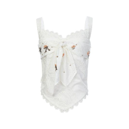 FAME rococo embroidered beaded fake two-piece camisole top - FIONA