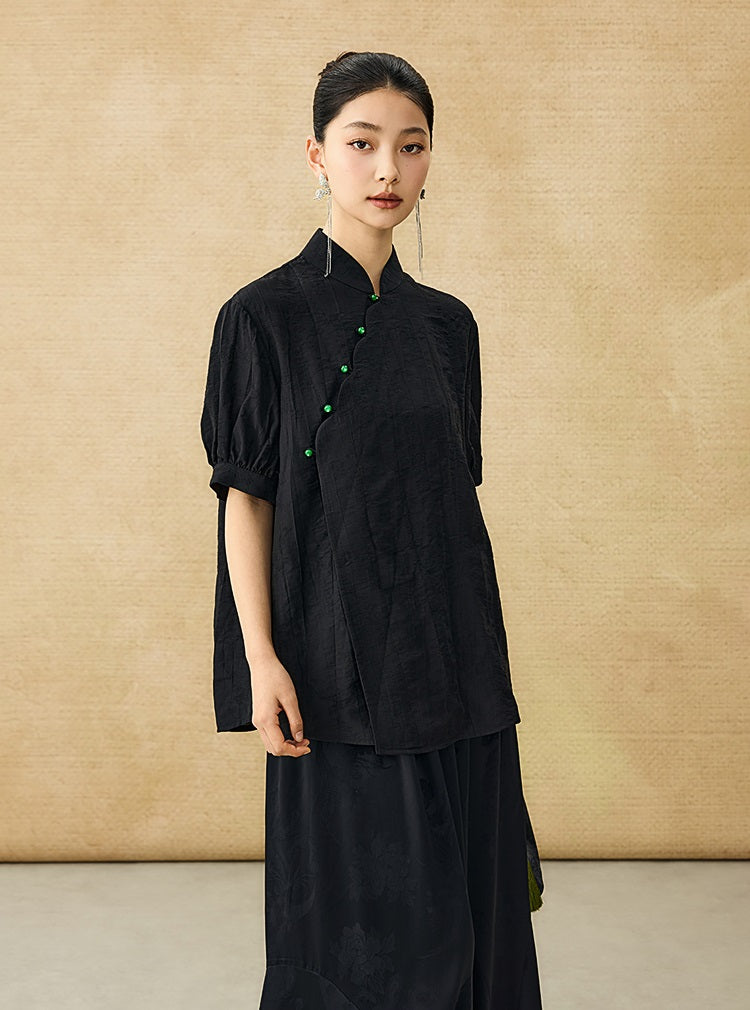 HECO Chinese style jacquard bubble summer silk cross-body top - PERFECT .