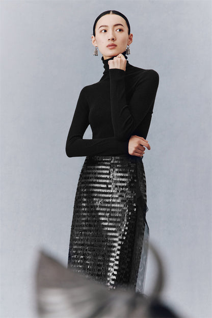 PURITY Cocktail and versatile feather black sparkle sequin skirt- Heckah