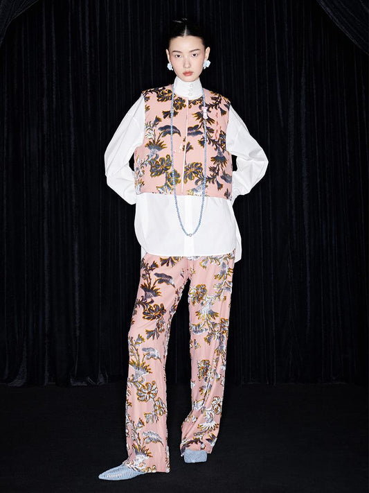 M essential Mackay designer blue velvet atelier beaded down vest - Nami.