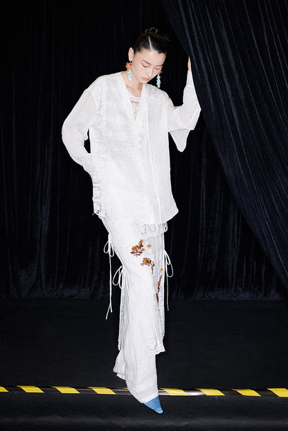 M essential Mackay designer Zen One Linen layered lace-up top - ANTSY.