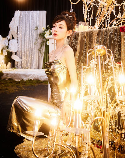 DOLLY Elegant Retro Backless Sleeveless One Shoulder Long Dress-MILA  (V)