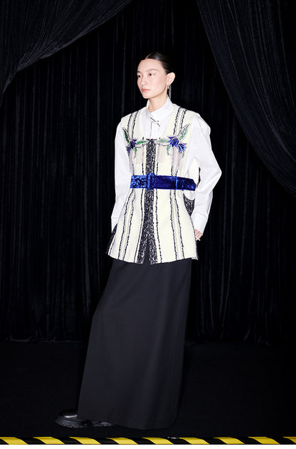 M essential Mackay designer fur stripe embroidered gilet skirt vest dress- Salumd