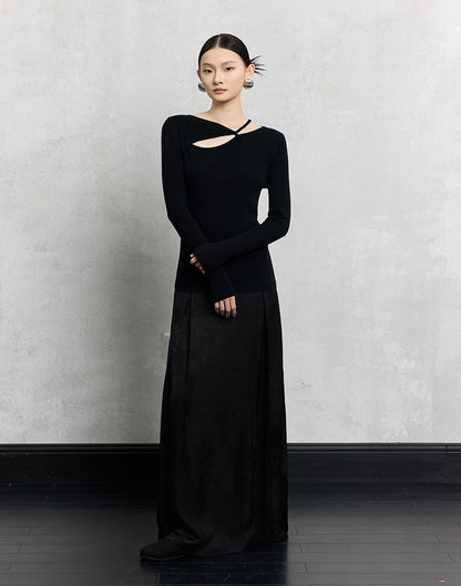 HECO asymmetrical hollow Red Black Apricot wool blend knitwear - mere.