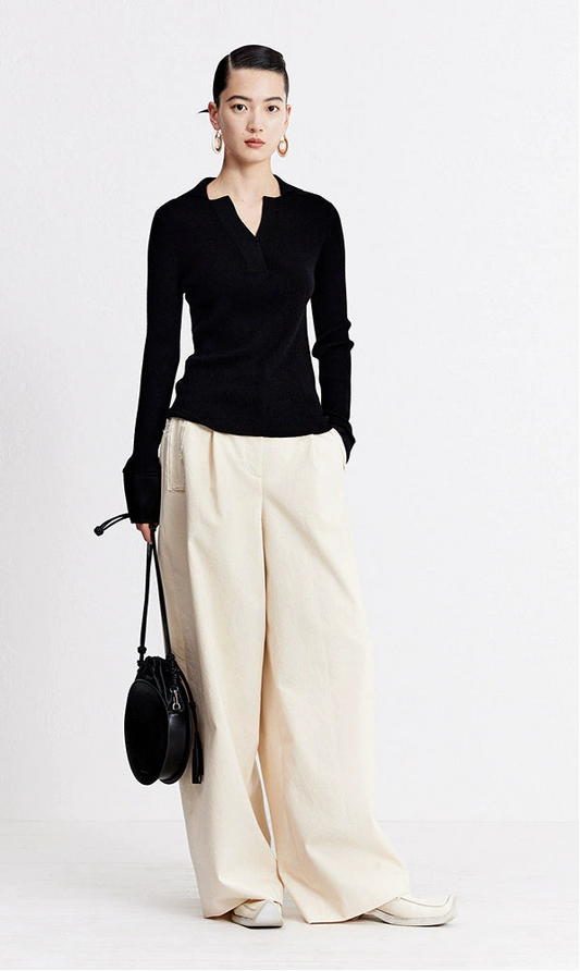 ZHUCHONGYUN black simple slim knit long sleeve top-JOTARO.