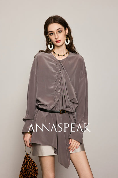 ANNASPEAK  ruffled  silk shirt-MAZO.