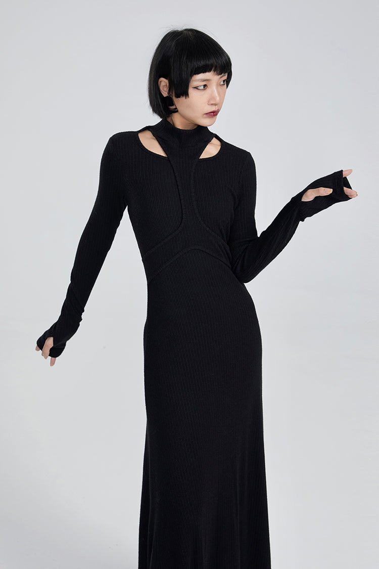 TINYIN slim swing maxi knit dress with cut-out stitching -KOKO