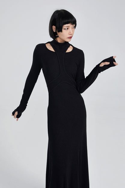 TINYIN slim swing maxi knit dress with cut-out stitching -KOKO