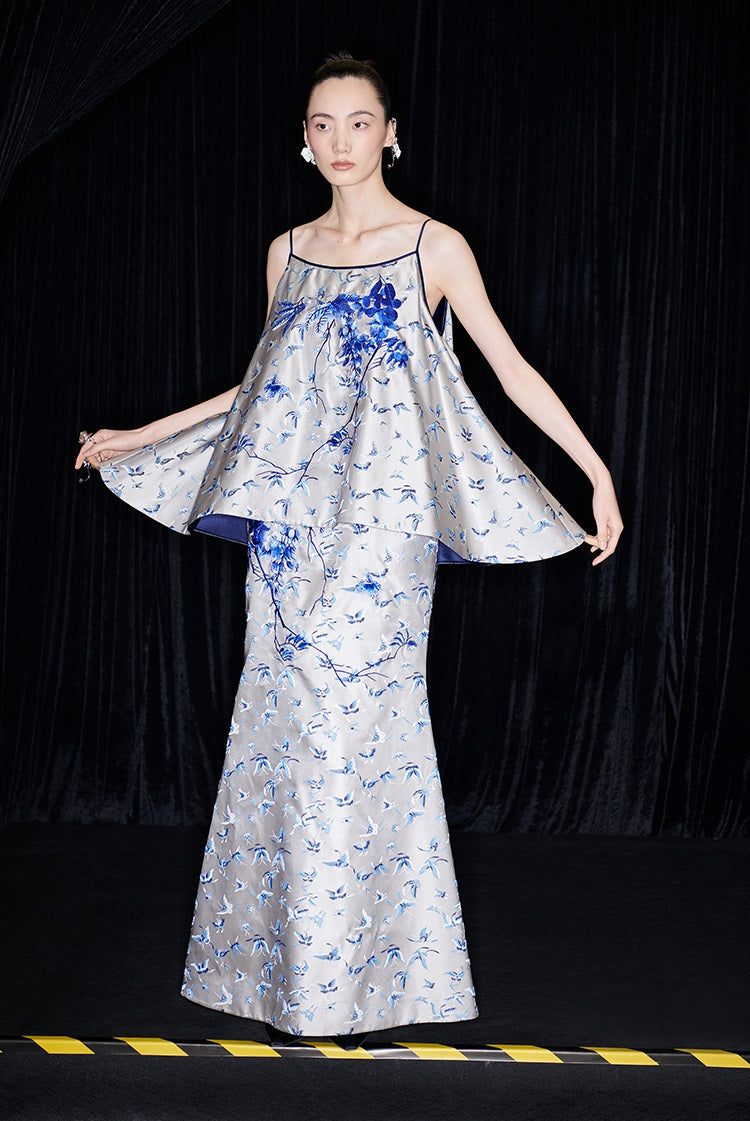 M essential Mackay designer butterfly jacquard blue vine butterfly dress skirt - MASTER.