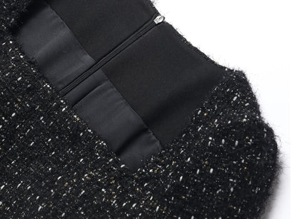 WANGXO | Luxury Tweed Shiny Texture Square Neck Waist Dress-MILA.