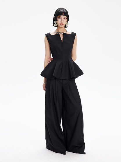TINY IN Curved split wide-leg black trousers-SLUF