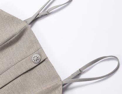 WANGXO | Luxury Silver Silk Galaxy Hot Diamond Shoulder Box Coat & Flowing Slip Dress Set -VÉRA