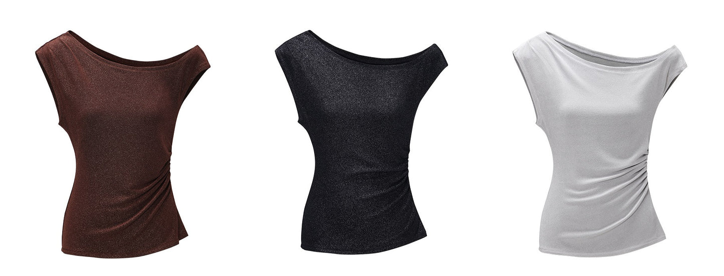 WANGXO Brilliant Radiant Acetate Bright Silk Heavy Handmade Slanted Shoulder Top - NELLA
