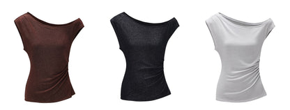 WANGXO Brilliant Radiant Acetate Bright Silk Heavy Handmade Slanted Shoulder Top - NELLA
