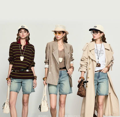 ANNASPEAK  denim Bermuda denim shorts-WAA.