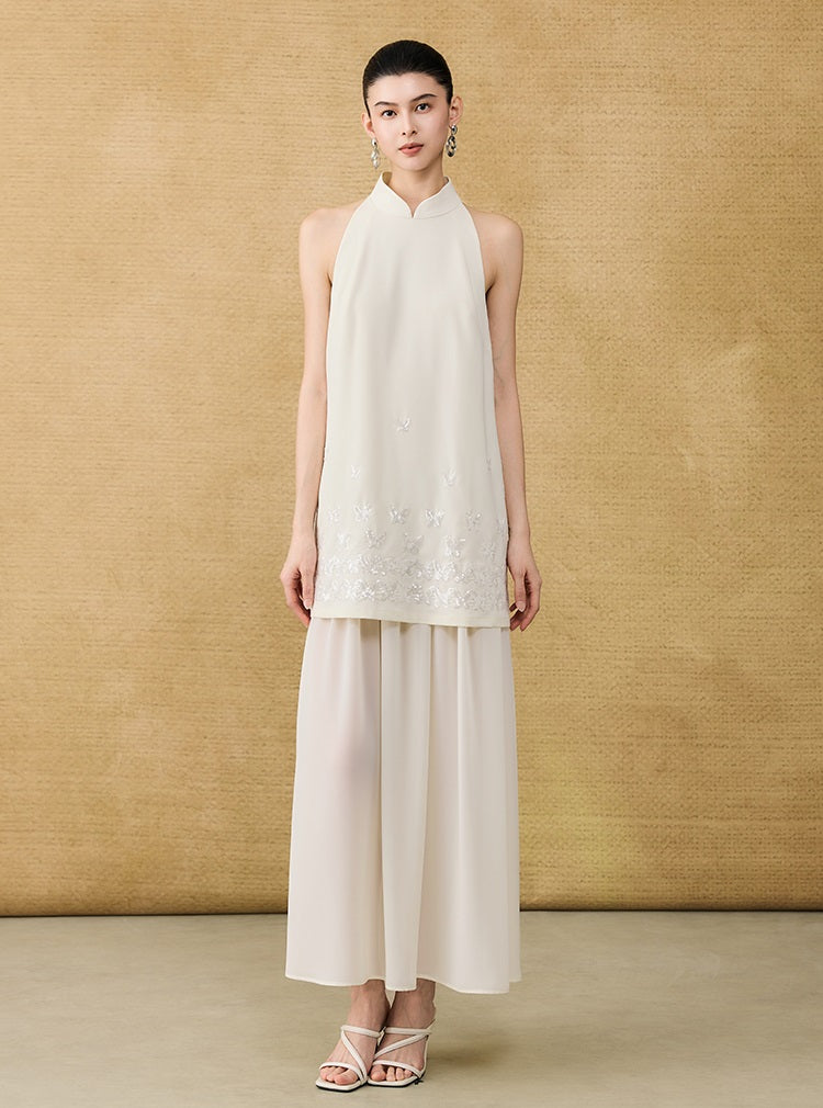 HECO Chinese butterfly sequin fake two-piece dress - CROWN.