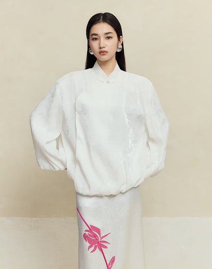 HECO Jacquard Stand-Collar Shirt Top Women - hand.