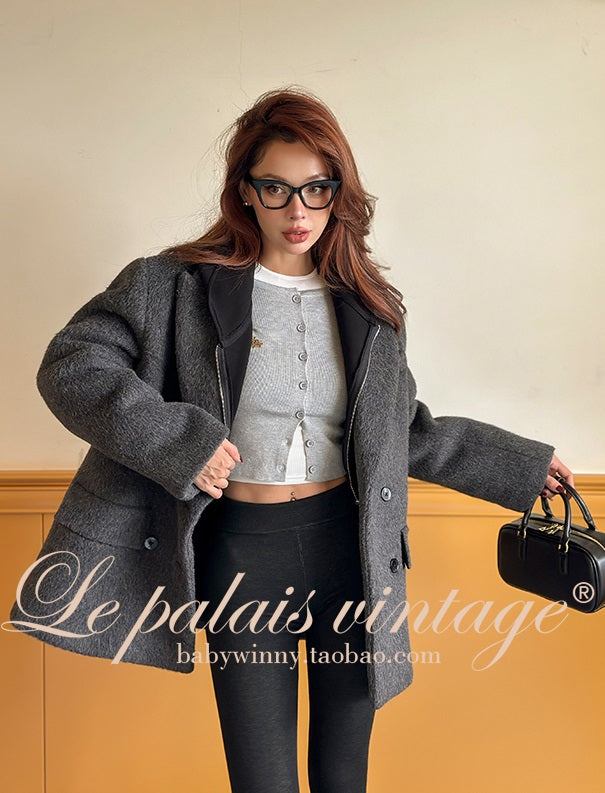 Le Palais Vintage Original Black Silver Grey Multi-Wear Wide-brimmed Fleece Hip Leggings-LEN