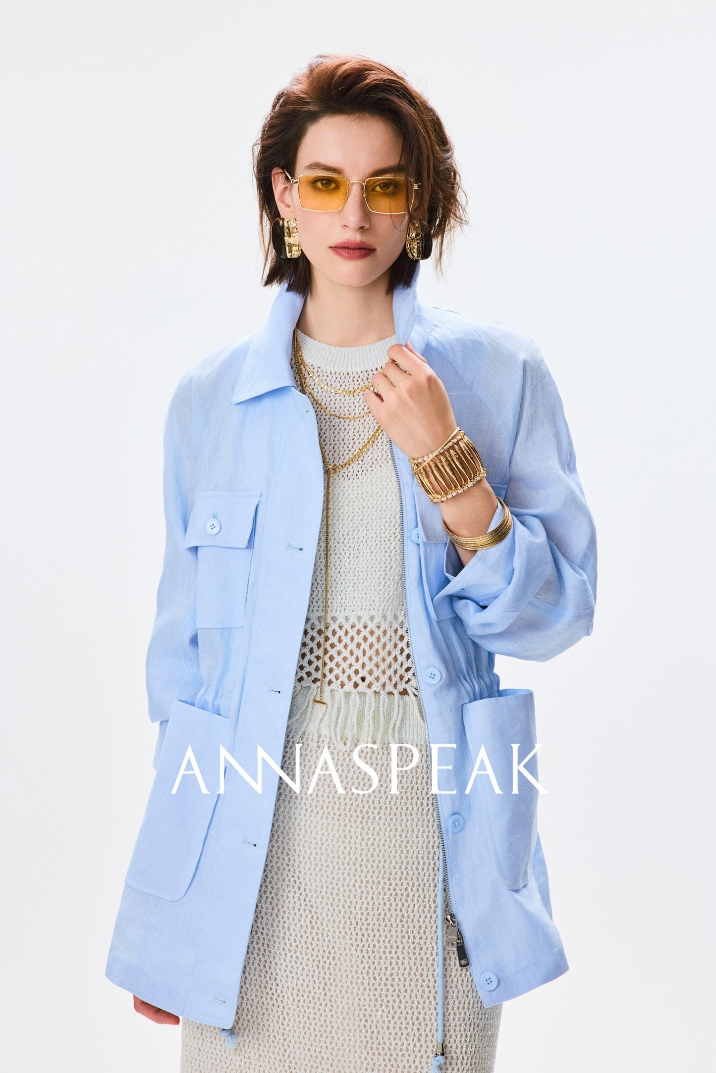 ANNASPEAK  linen light drawstring shunting jacket-SAYE.