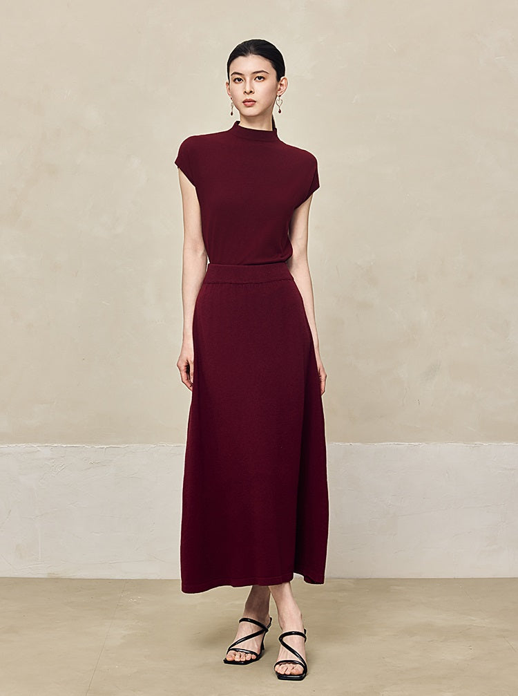 HECO Sleeveless Slim Mock Collar Red Black Gray Knit Top  - THRONE.