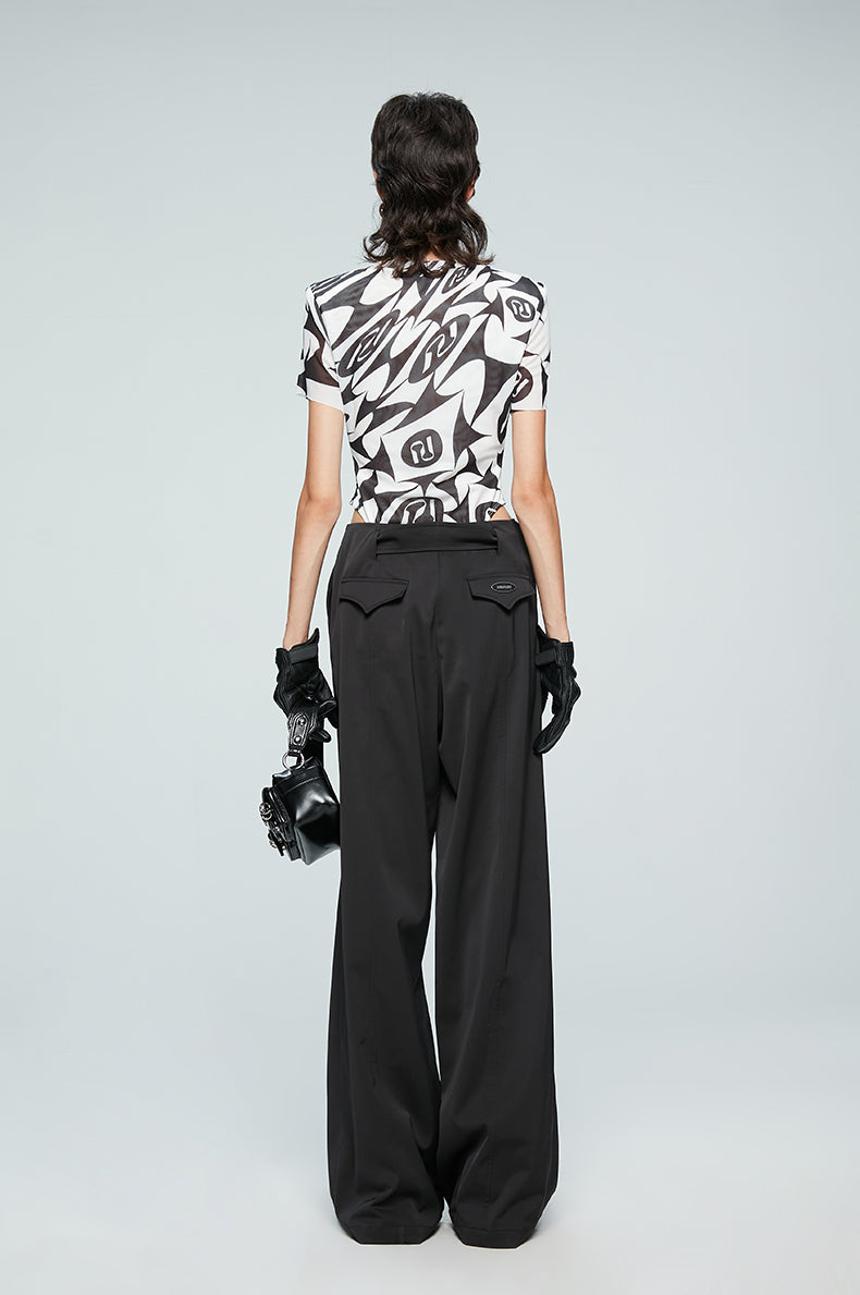 ANNAKIKI Niche Designer Japanese Button Interspersed Belt Wide-leg Pants-NEFA
