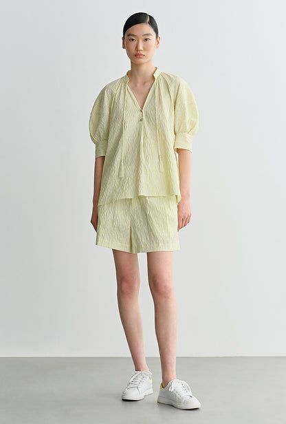 COMME MOI Yellow puff sleeve low-neck shirt - GRANT.