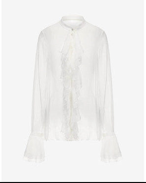 ATELIER MISS LU Court Style Flowing Sheer Mulberry Silk Top - ROSEMARY
