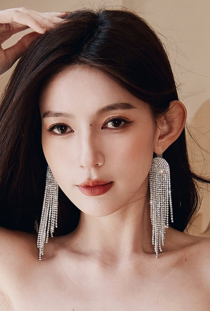 DOLLY Luxury Diamond Rhinestone Stud Chic Tassel Earrings-BABARA