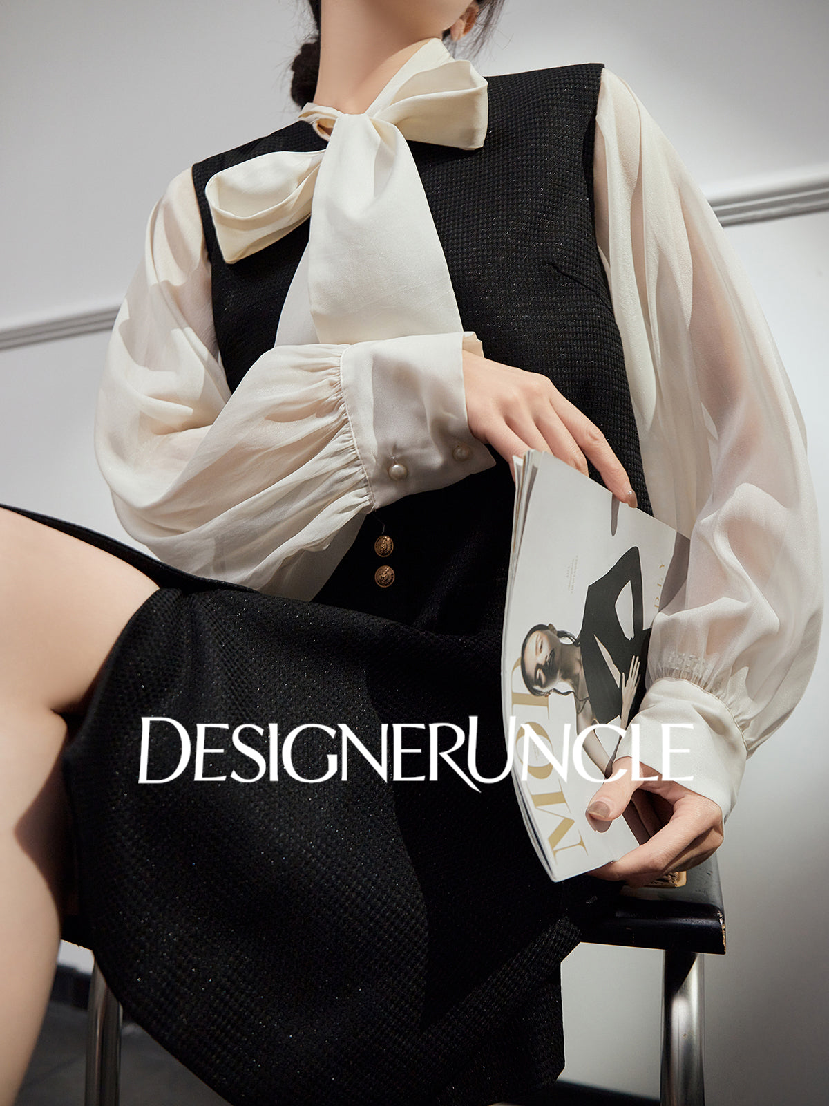 DGU "Suyu" black new small fragrance celebrity high-end commuter skirt - Carl.