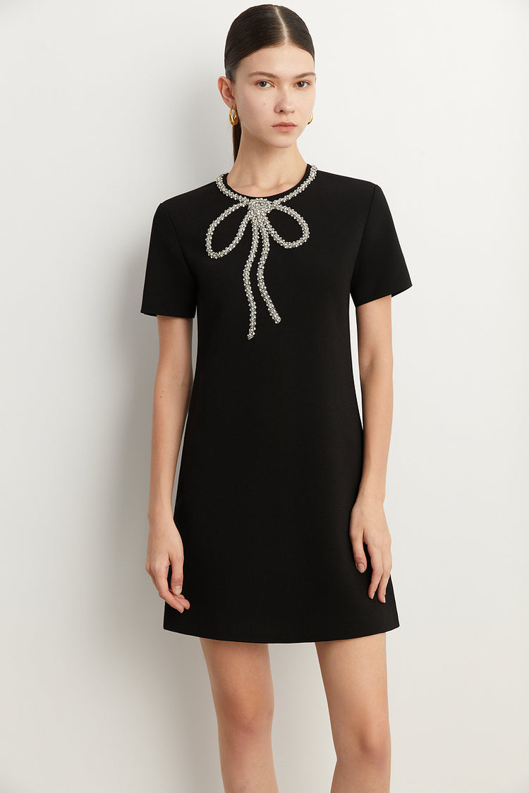 Elegant Minimalist Classic Blackbeaded Neckline Dress - Socialite Elegant Minimalist Classic Blackbeaded Neckline Dress - Socialite