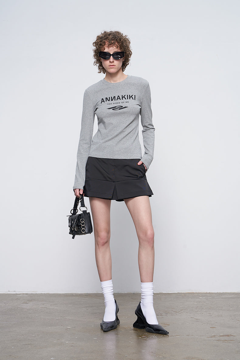 ANNAKIKI Autumn Niche Combination Logo Print Long Sleeve T-Shirt-DAICHI